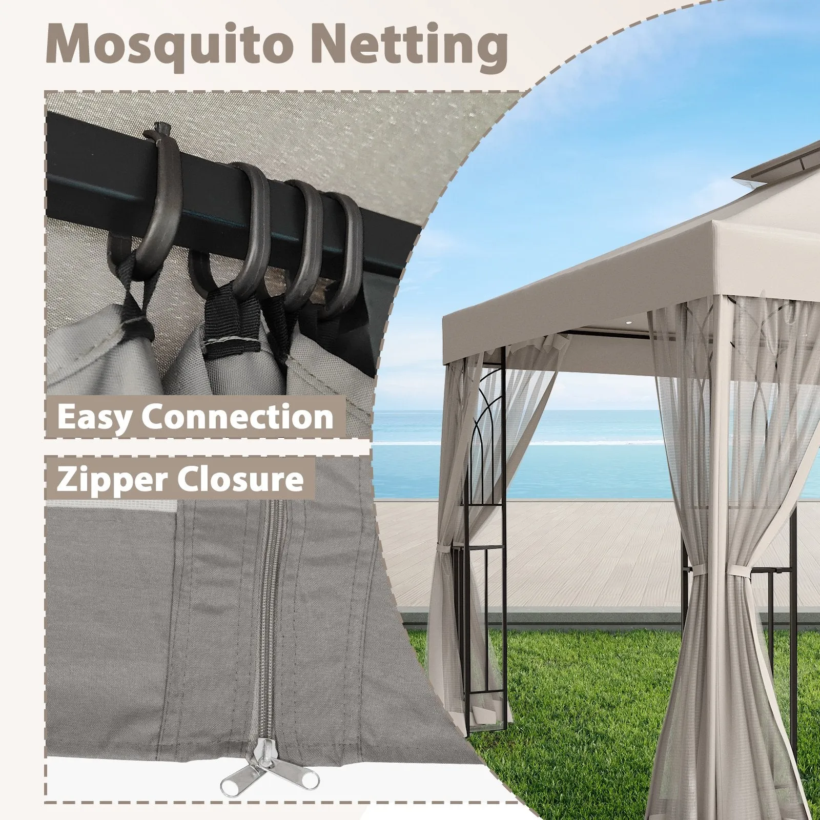 10x10 Patio Gazebo with Screen Walls and Corner Shelves