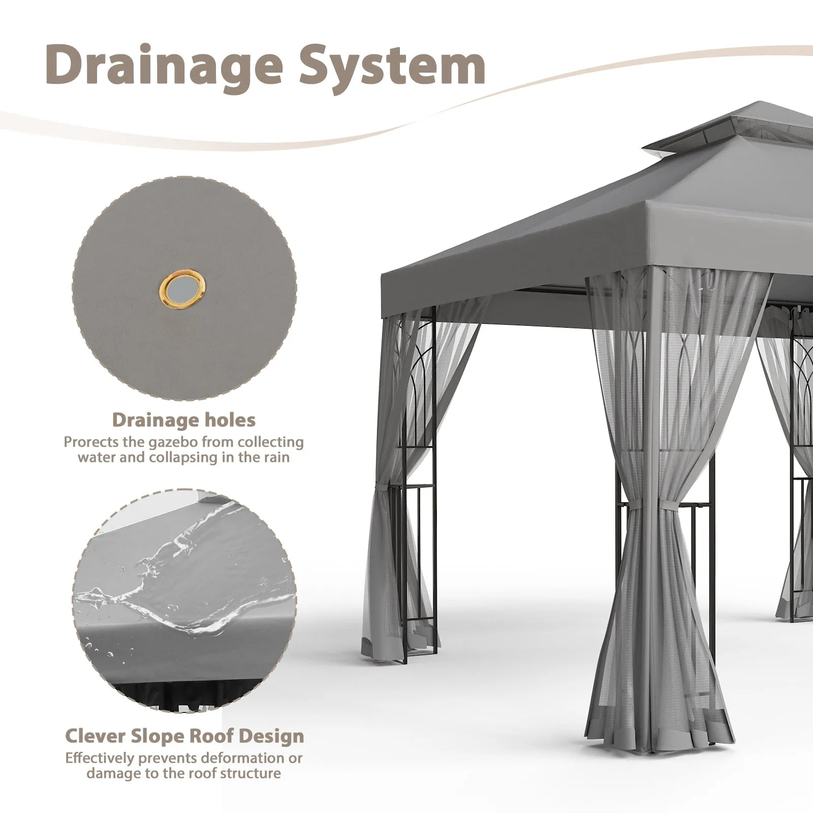 10x10 Patio Gazebo with Screen Walls and Corner Shelves