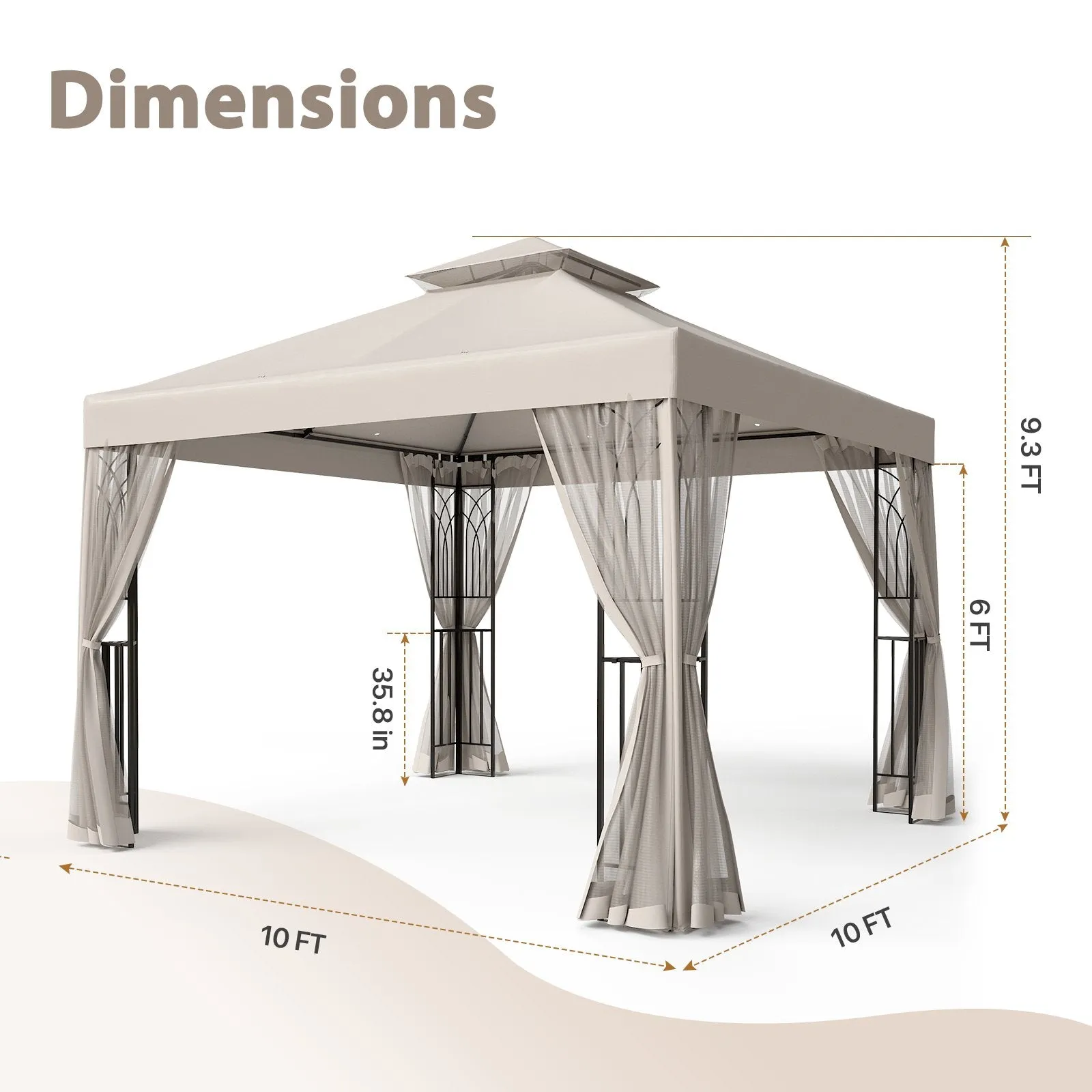 10x10 Patio Gazebo with Screen Walls and Corner Shelves
