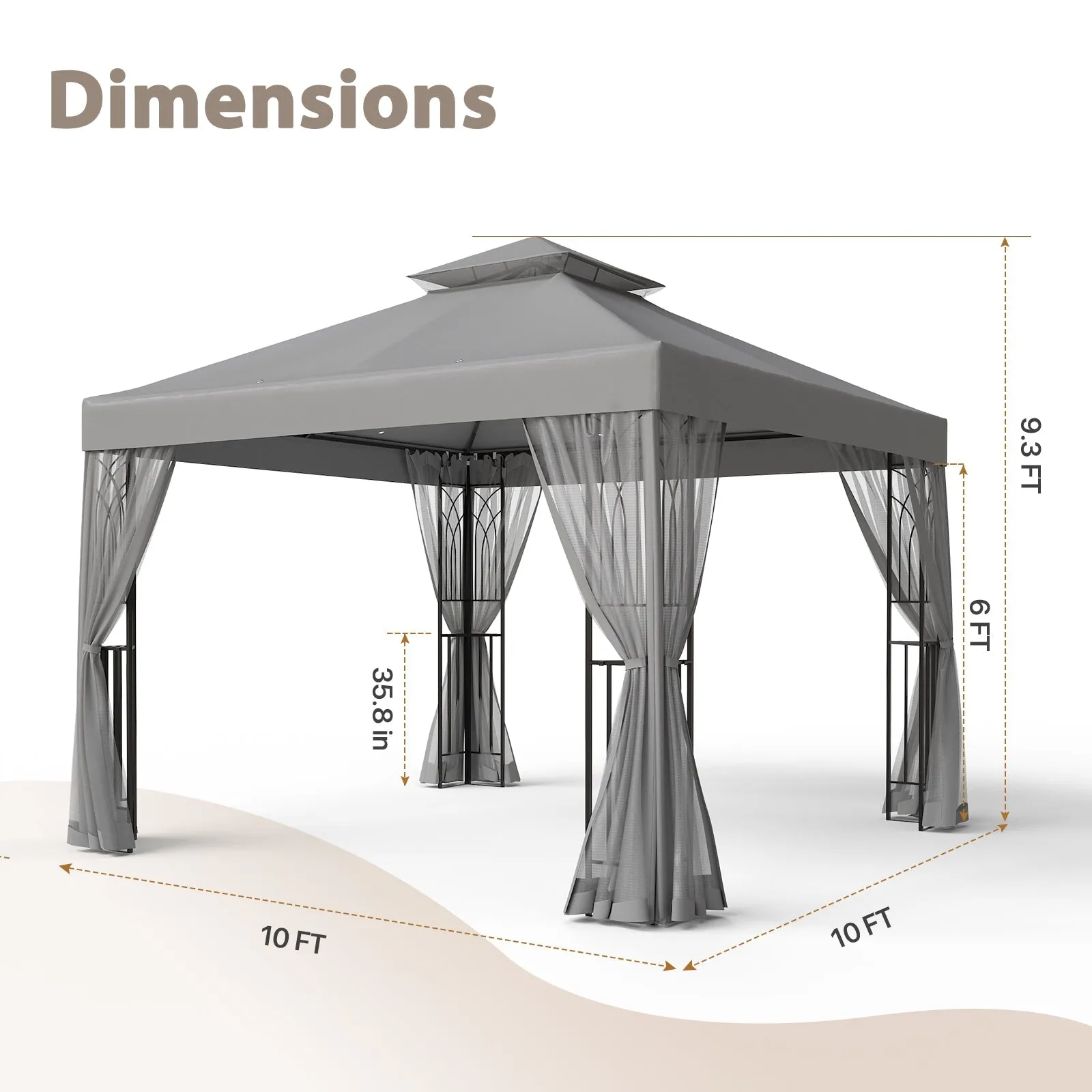10x10 Patio Gazebo with Screen Walls and Corner Shelves