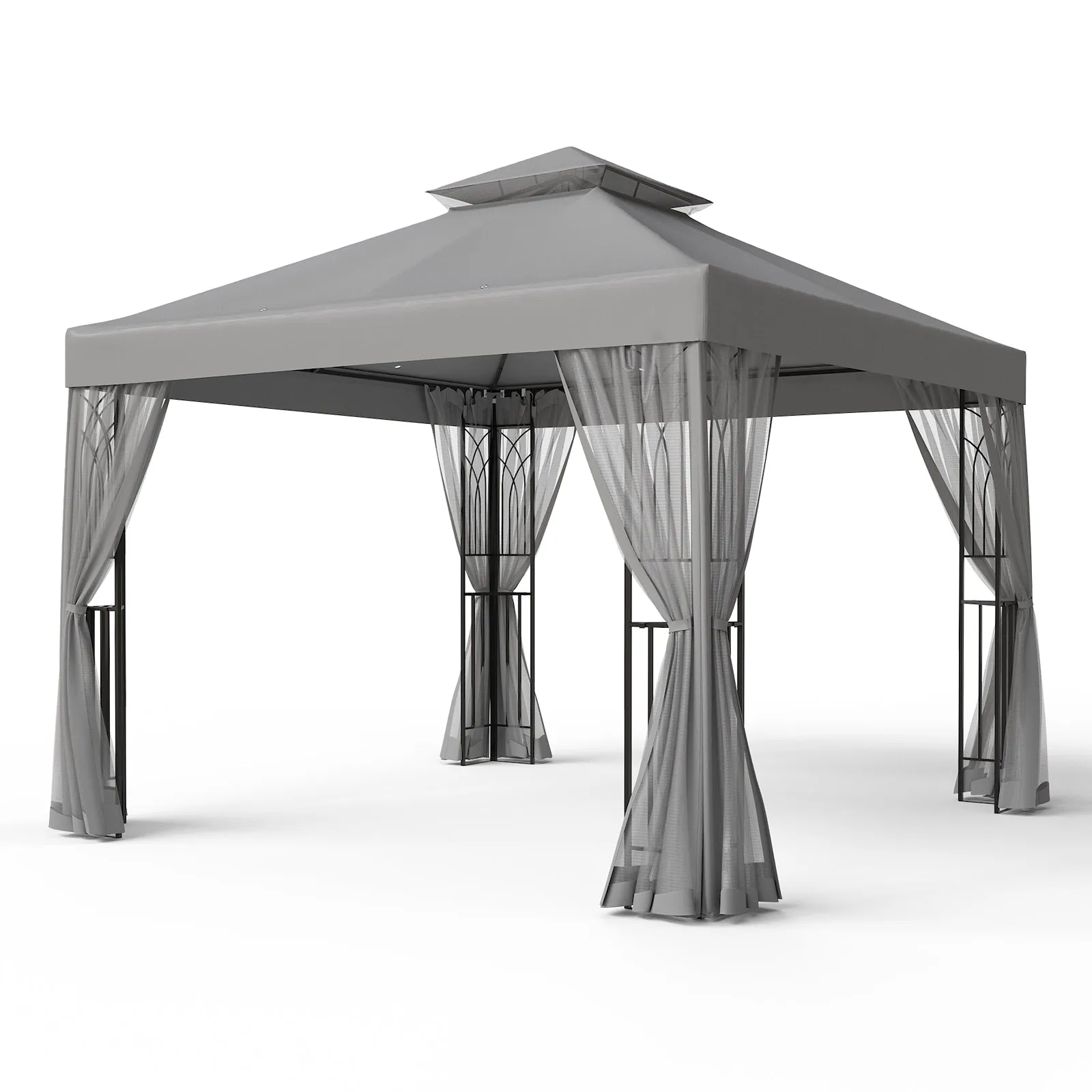 10x10 Patio Gazebo with Screen Walls and Corner Shelves
