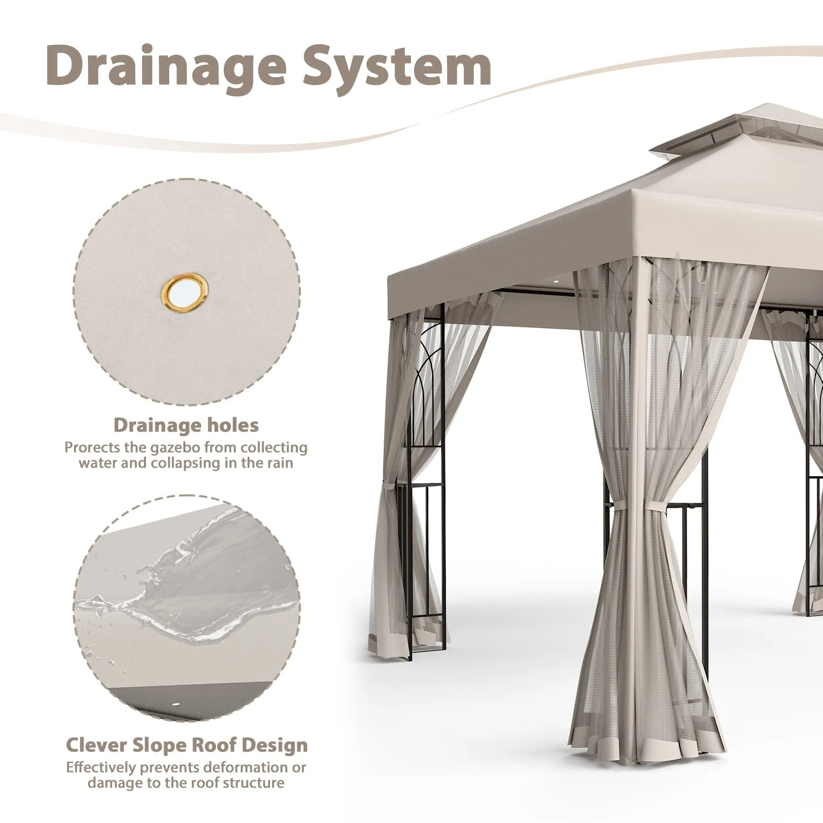 10x10 Patio Gazebo with Screen Walls and Corner Shelves