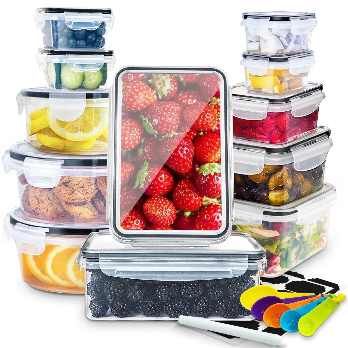 24 Pcs Food Storage Containers with Lids Airtight- Stackable Kitchen Bowls Set Meal Prep Containers-BPA Free Leak Proof Plastic Lunch Boxes- Freezer Microwave safe (12 Lids   12 Containers)