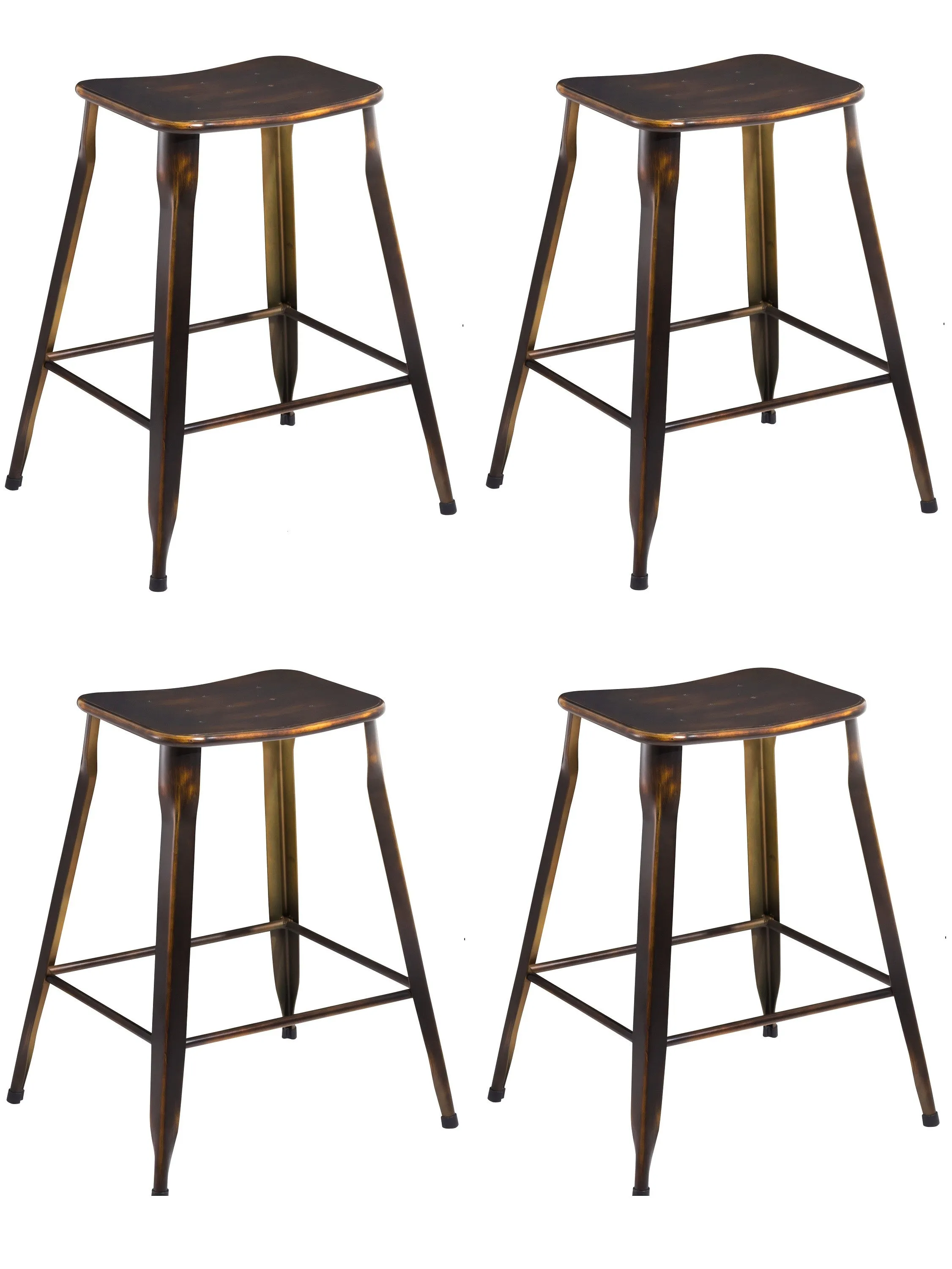 24" Industrial Metal Antique Distressed Copper Slim Counter Bar Stool Set of 4