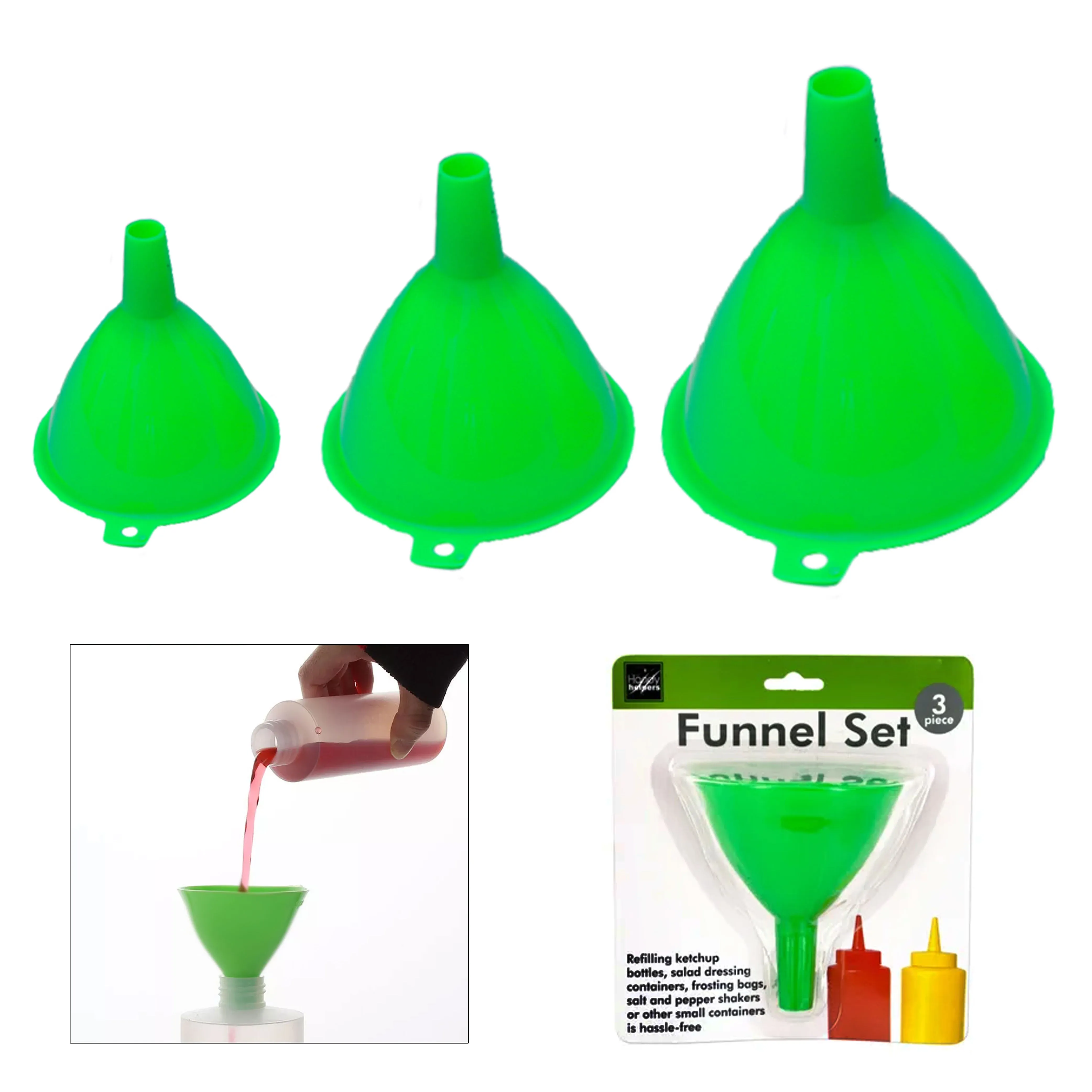 3 Funnel Set Garden Kitchen Home Garage Auto Tools Water Engine Oil Fluid Liquid