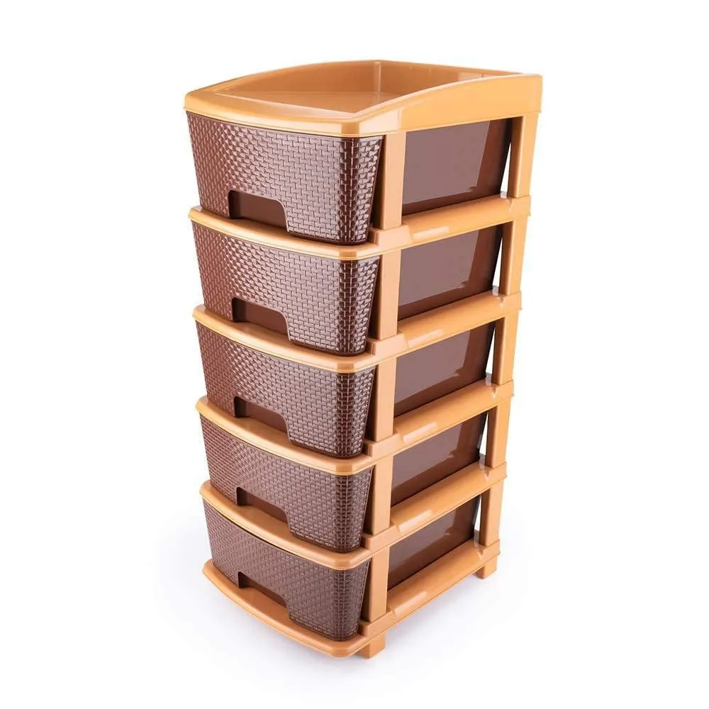5tier Plastic Modular Drawer System For Multiple Use (Brown colour)