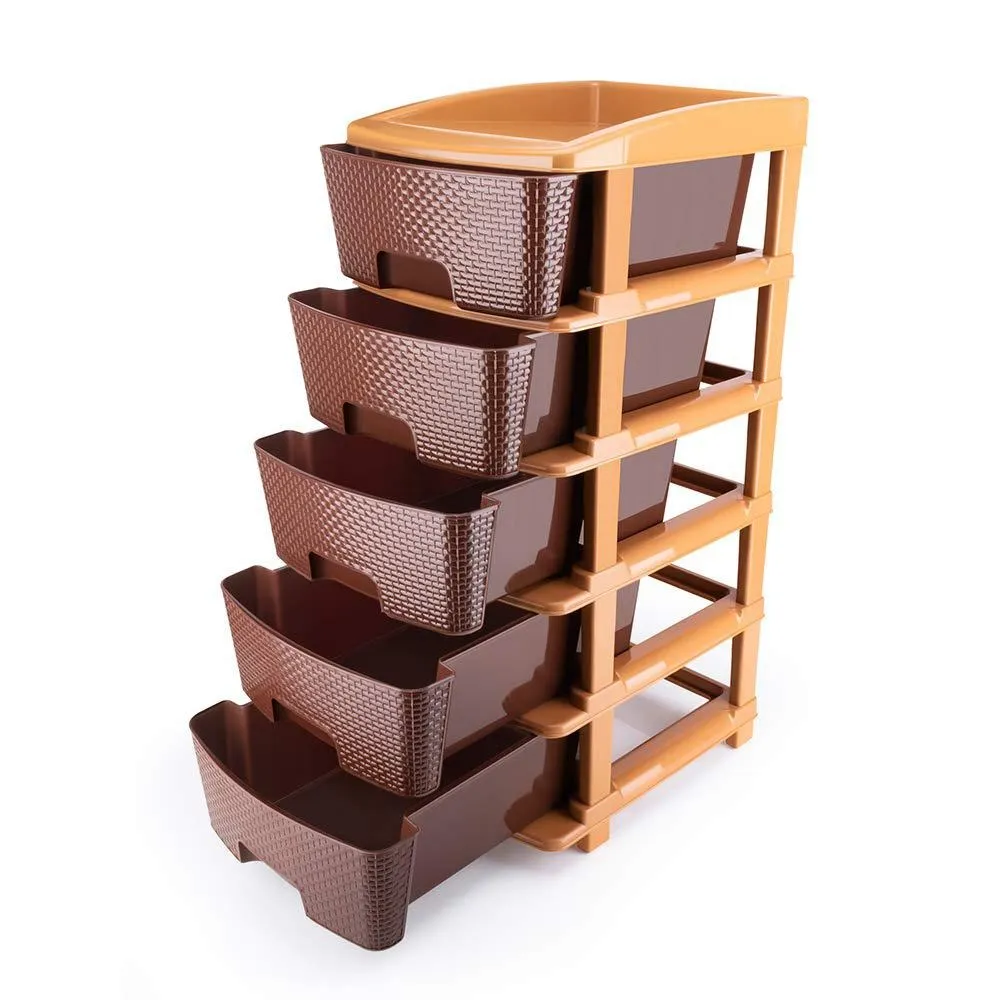 5tier Plastic Modular Drawer System For Multiple Use (Brown colour)