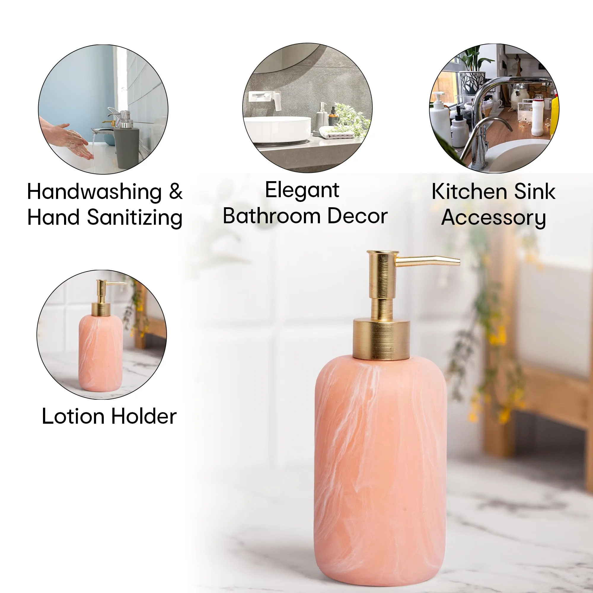 Anko Pink Resin Soap Dispenser- Set of 2 - Stylish Bathroom Accessory | Decor | Pink, 19.5cm (H) x 7.8cm (Dia.)