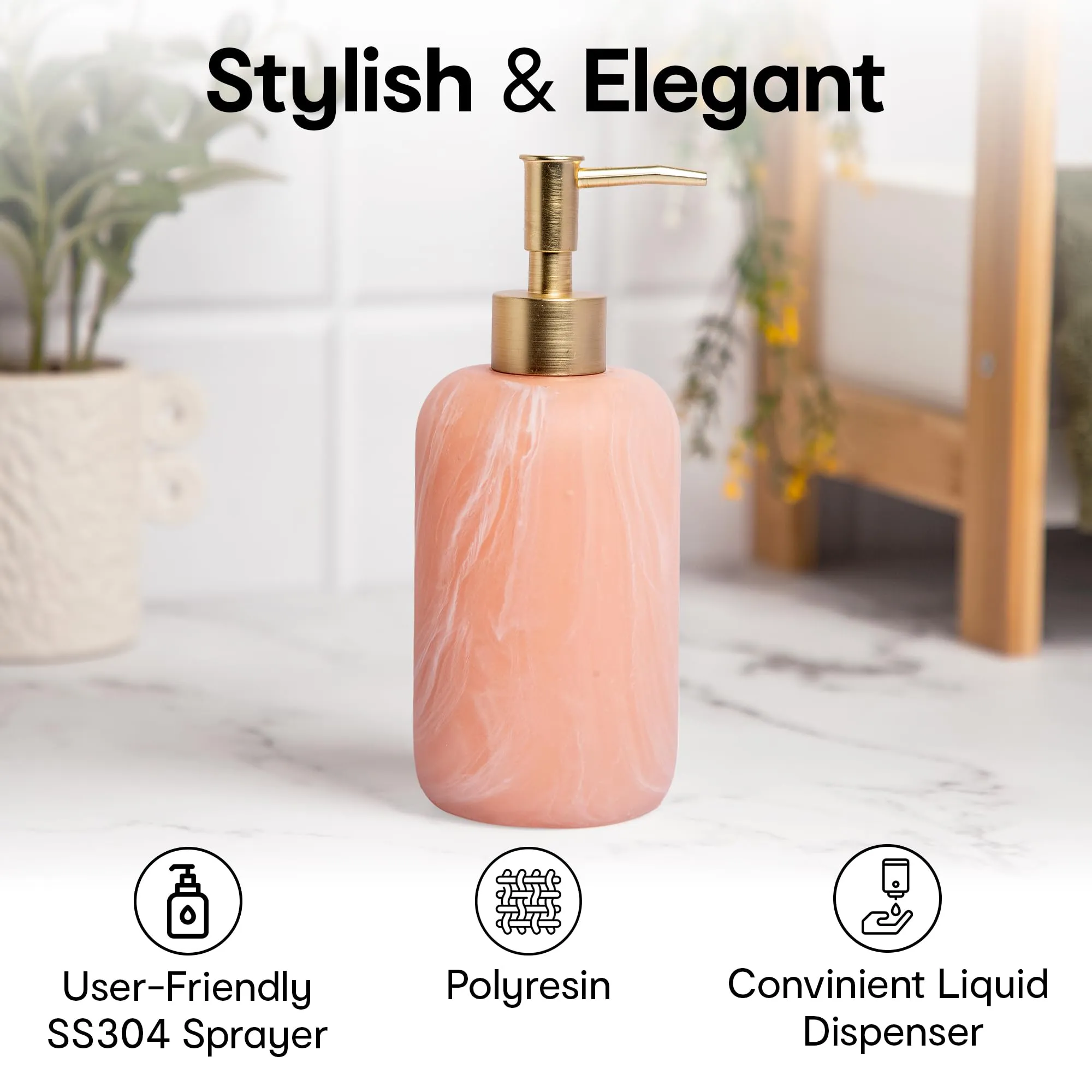 Anko Pink Resin Soap Dispenser- Set of 2 - Stylish Bathroom Accessory | Decor | Pink, 19.5cm (H) x 7.8cm (Dia.)