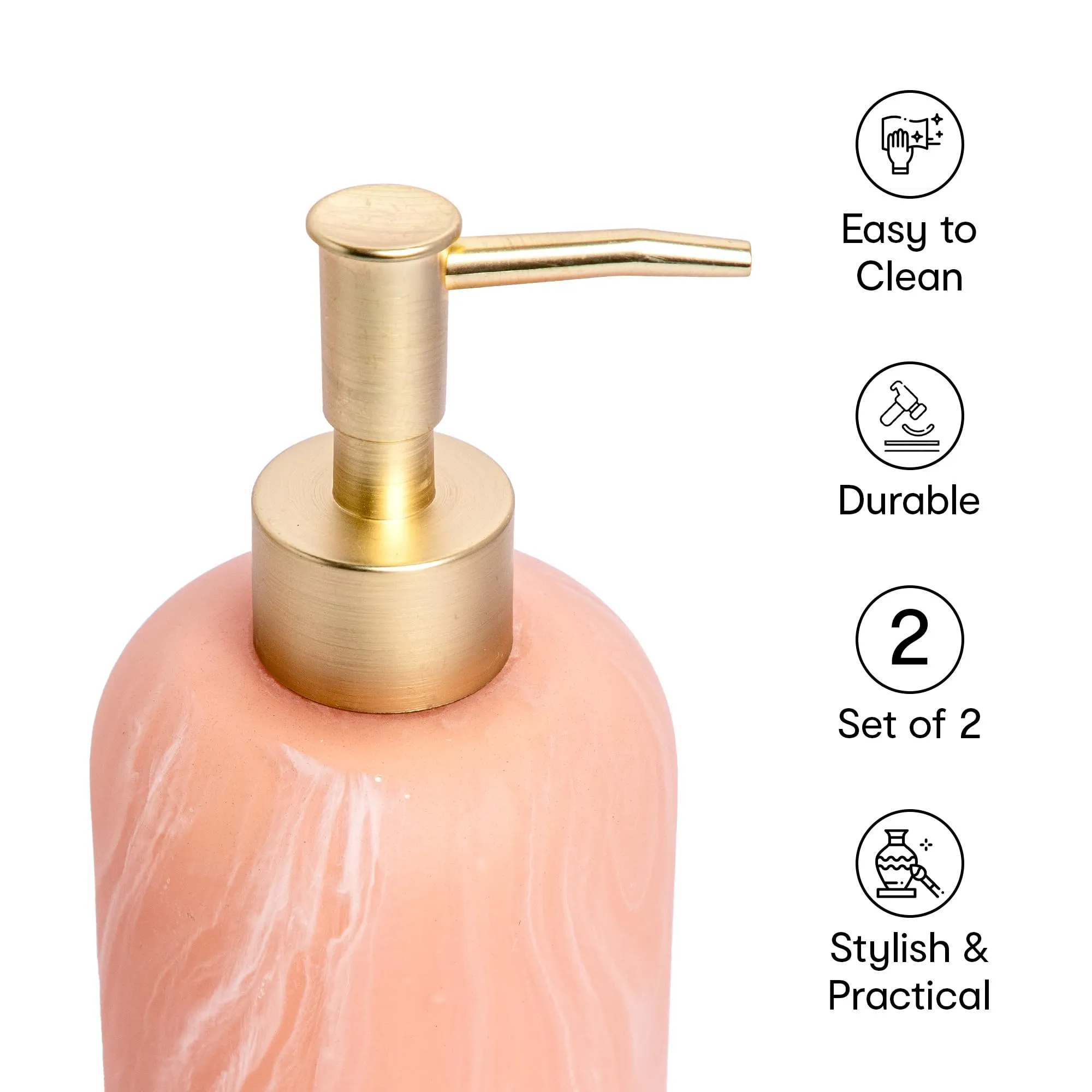 Anko Pink Resin Soap Dispenser- Set of 2 - Stylish Bathroom Accessory | Decor | Pink, 19.5cm (H) x 7.8cm (Dia.)