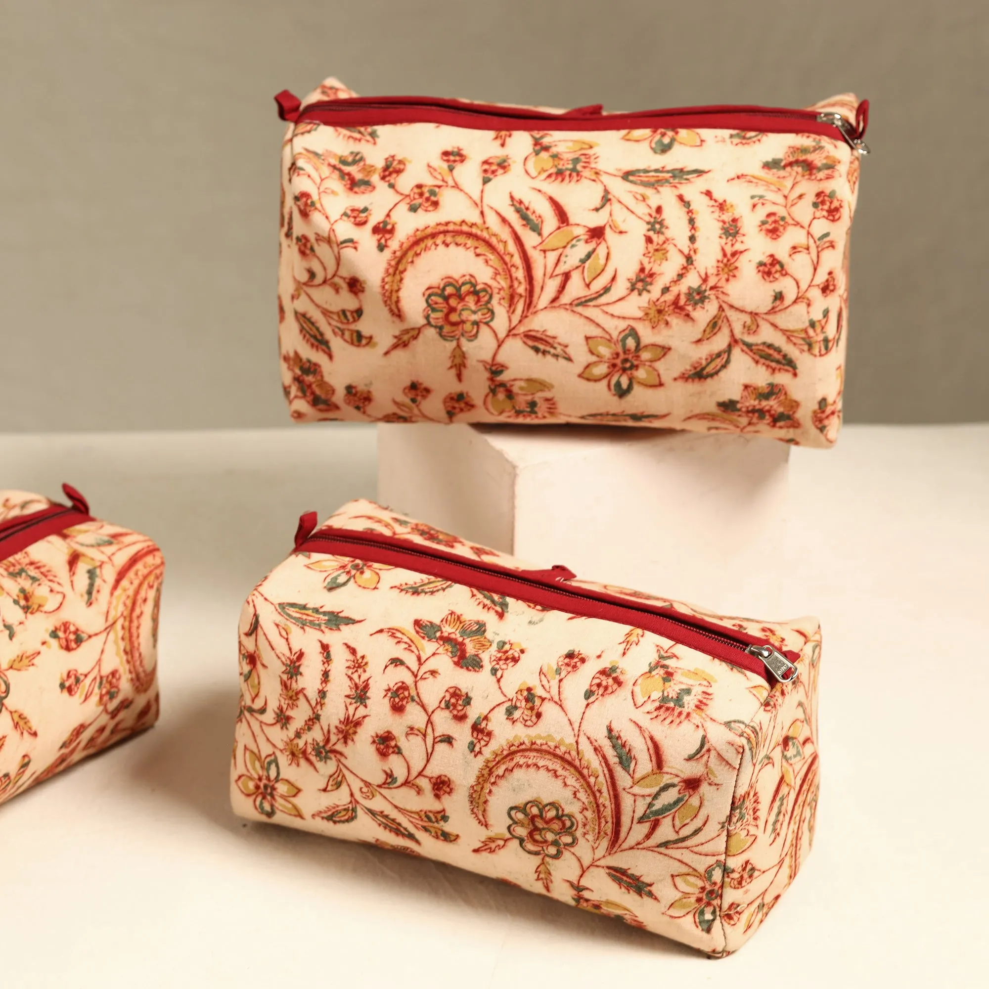 Beige - Handmade Cotton Toiletry Bags (Set of 3) 14