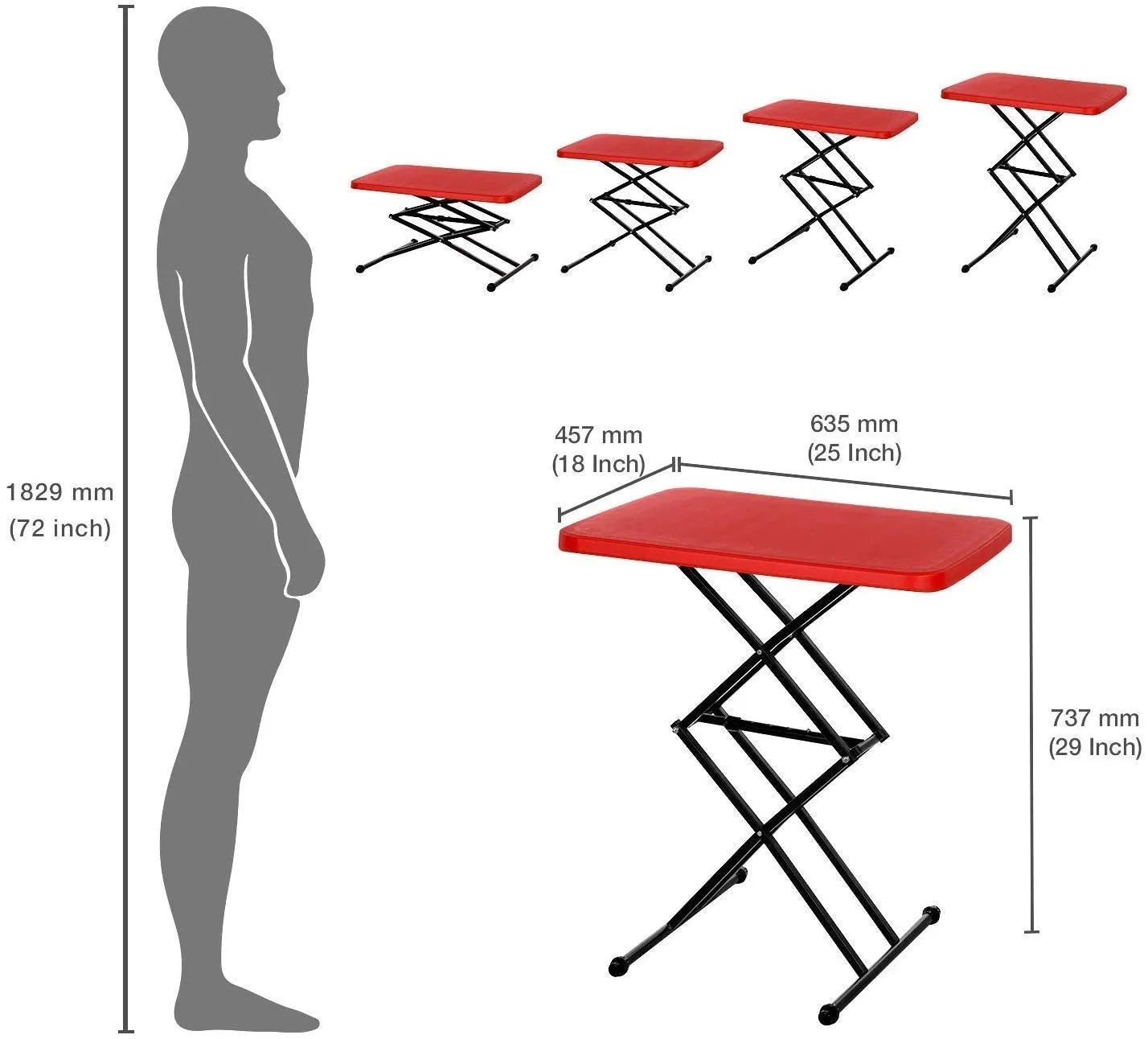 BRANCO Scissor Height-Adjustable Multi-Purpose Rectangular Plastic Folding | Laptop Table | Scissor Table Adjustable | Study Table for Students | Brown