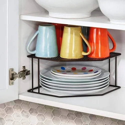 Decorative Corner Shelf - 2 Tier Raised Storage Organizer 25 x 25 x 11 cm