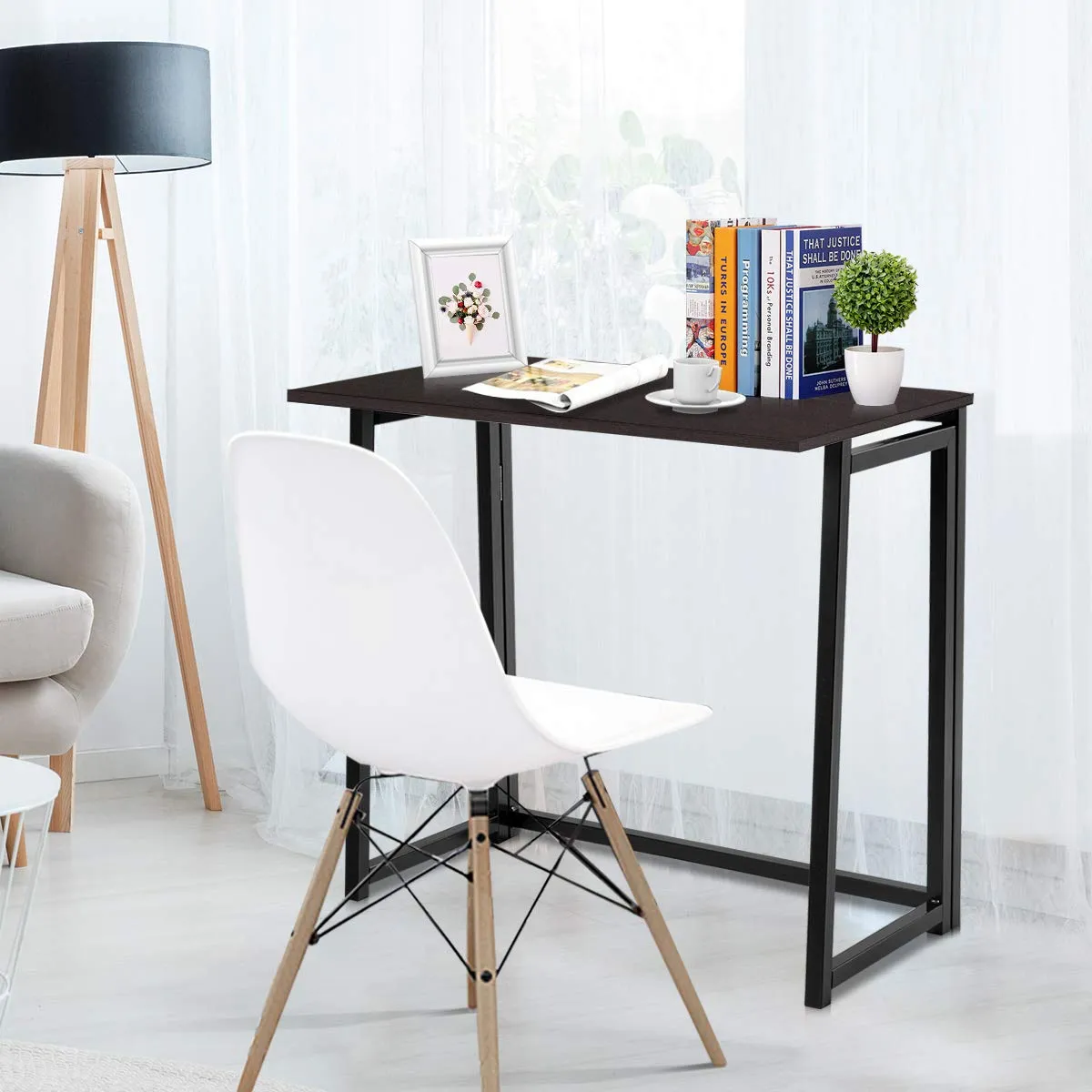 Folding Desk No Assembly Required, Compact Space Saving Writing Computer Desk