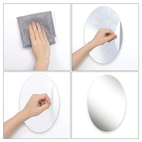 GAKSON Oval Shape Adhesive Mirror Sticker Wall on Tiles Bathroom Bedroom Living Room Home, Basin Mirror Bathroom Wall Mirror Stickers Unbreakable Plastic Wall Mirror 20 * 30 (1, 30X20)