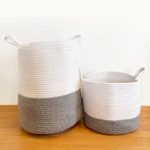 Grey Cotton Rope Storage Baskets - Individual or Set of 2