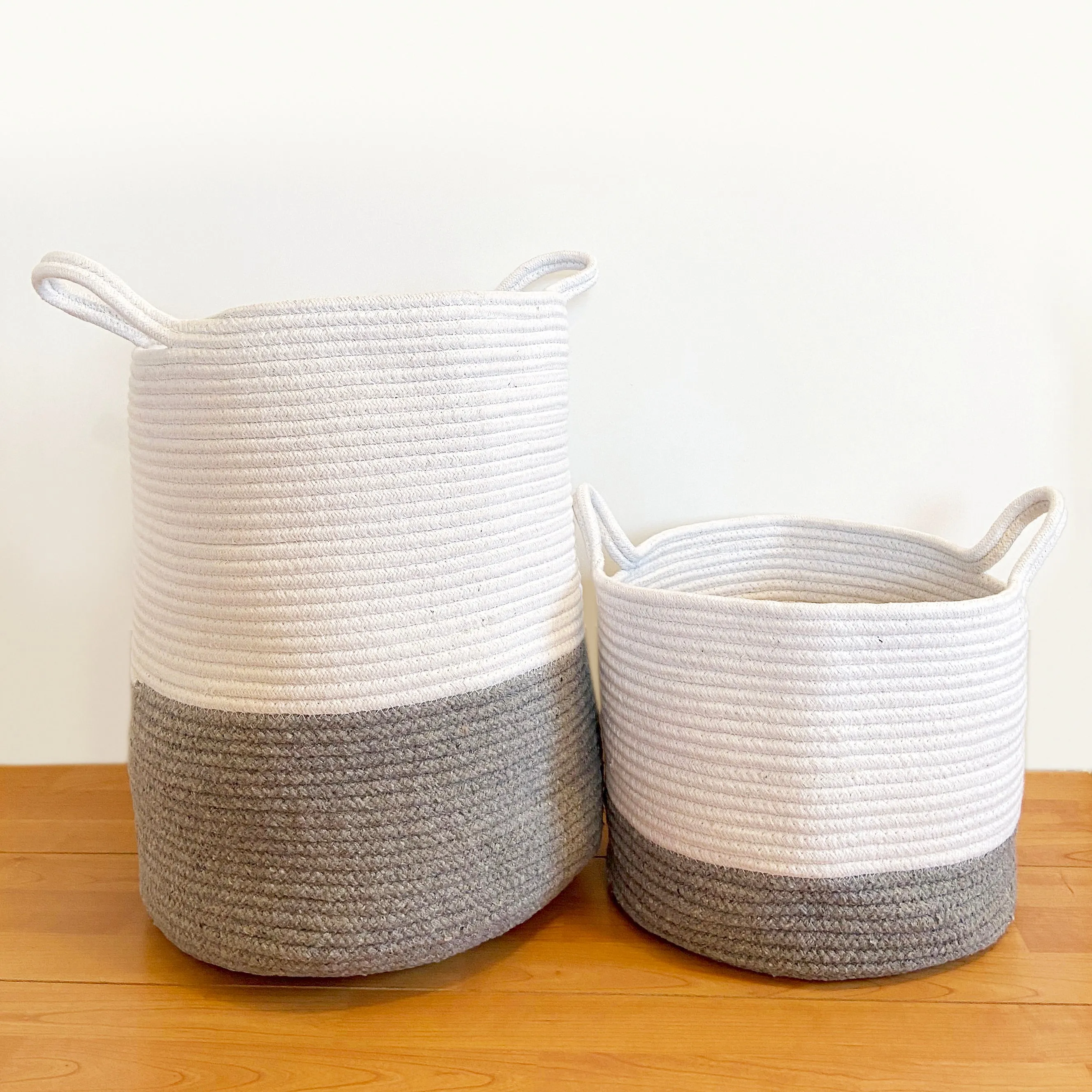 Grey Cotton Rope Storage Baskets - Individual or Set of 2