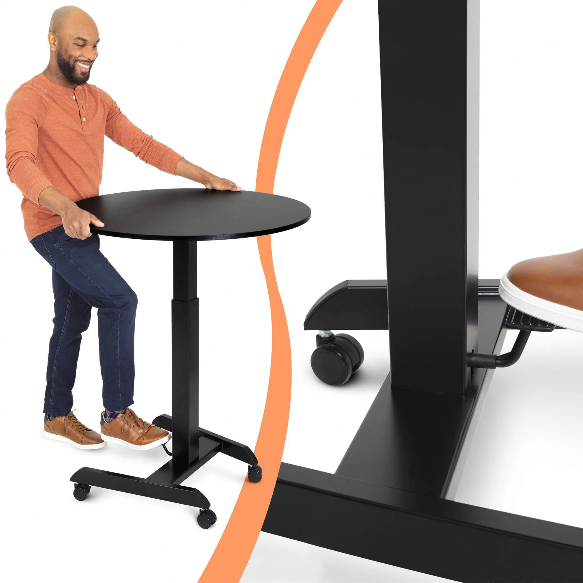 Height Adjustable Round Table and Mobile Workstation