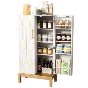 HLR 45" Classic White Kitchen Pantry Cabinet with Gold Trim for Kitchen, Dining Room