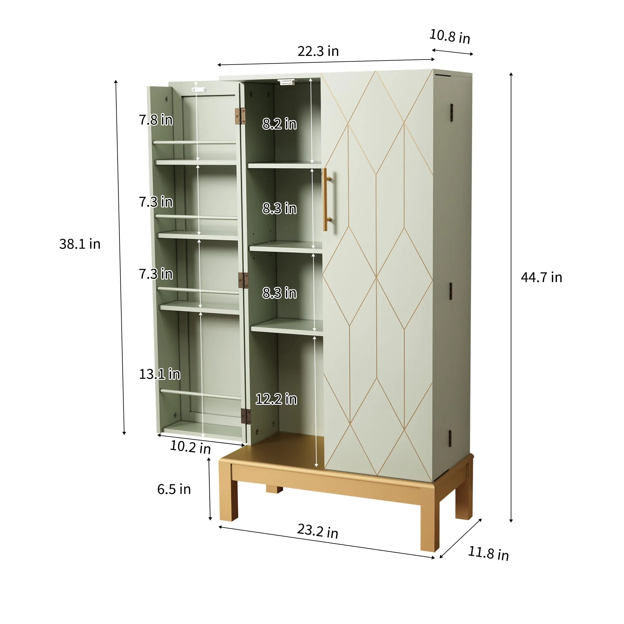 HLR 45" Green Kitchen Pantry Cabinet with Gold Trim for Kitchen, Dining Room