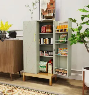 HLR 45" Green Kitchen Pantry Cabinet with Gold Trim for Kitchen, Dining Room