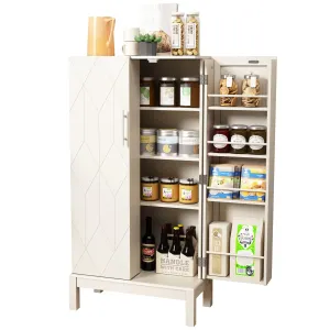 HLR 45" Irovy White Kitchen Pantry Cabinet with Gold Trim for Kitchen, Dining Room