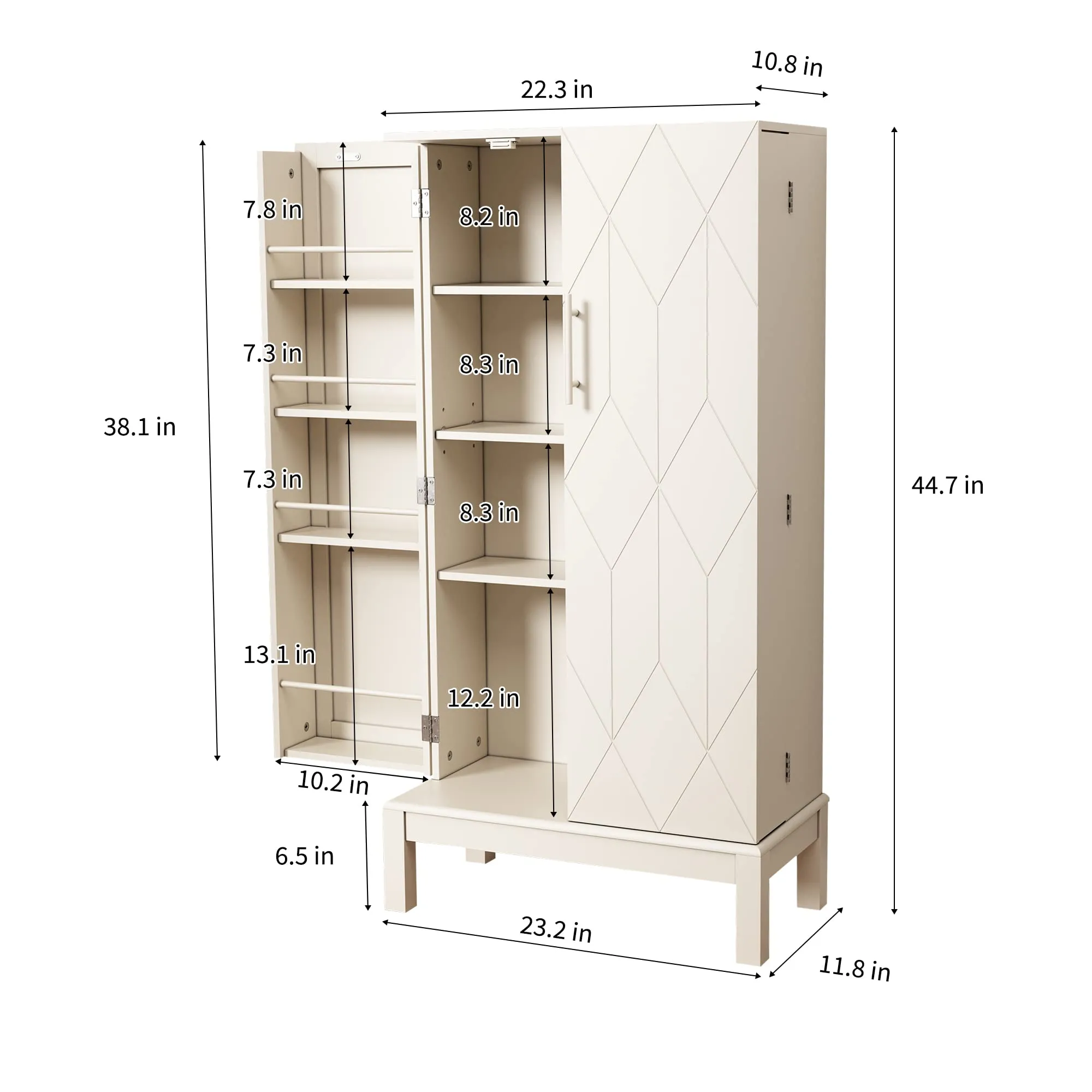 HLR 45" Irovy White Kitchen Pantry Cabinet with Gold Trim for Kitchen, Dining Room