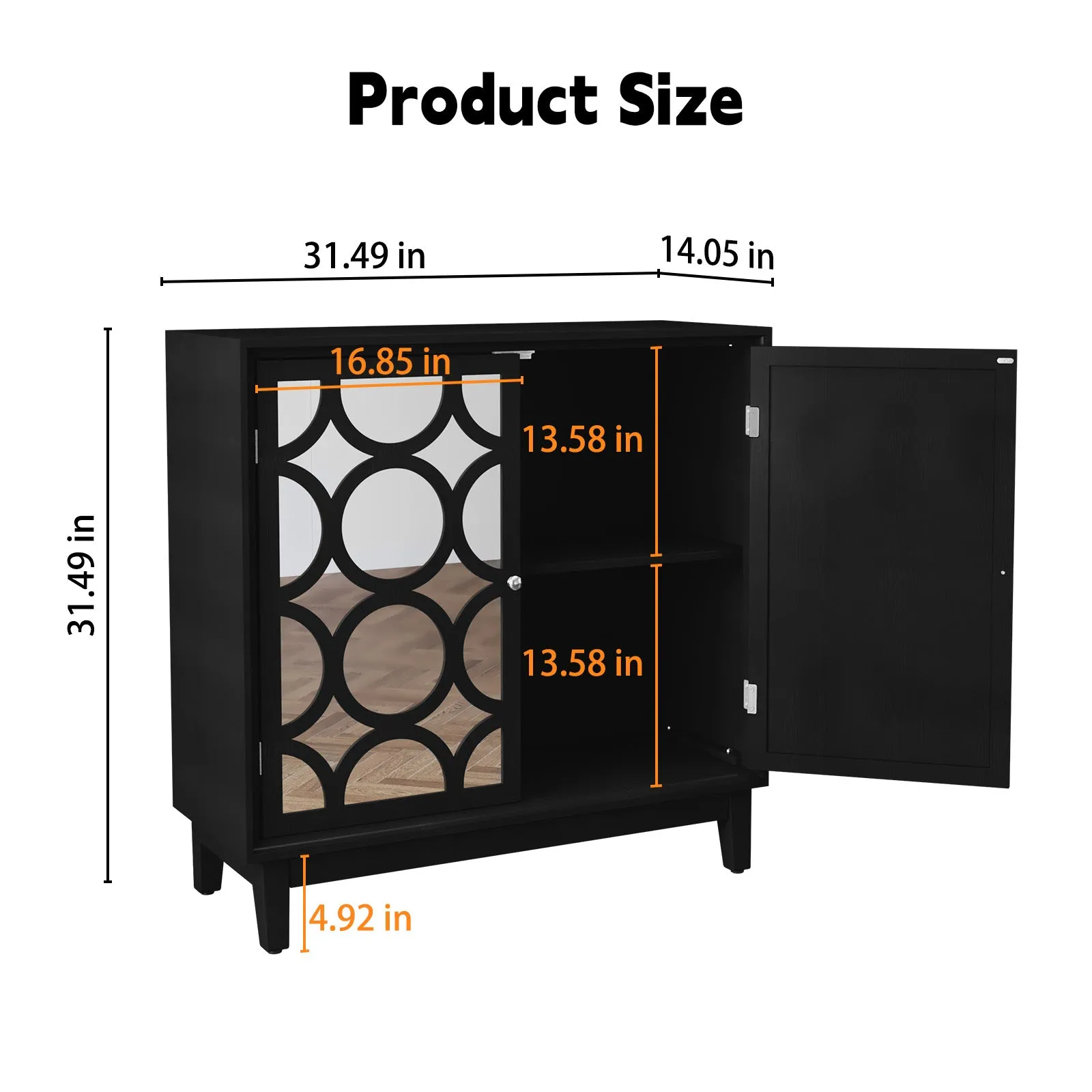 HLR Black Modern Sideboard Buffet with 2 Mirror Doors, Accent Storage Cabinet for Living, Dining Room & Entryway