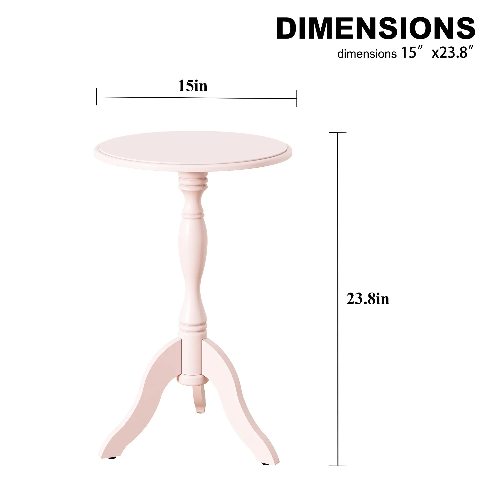 HLR Pink Round Wooden Pedestal End Table, Vintage Side Table for Living, Bedroom & Entryway