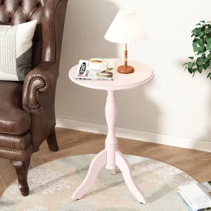 HLR Pink Round Wooden Pedestal End Table, Vintage Side Table for Living, Bedroom & Entryway
