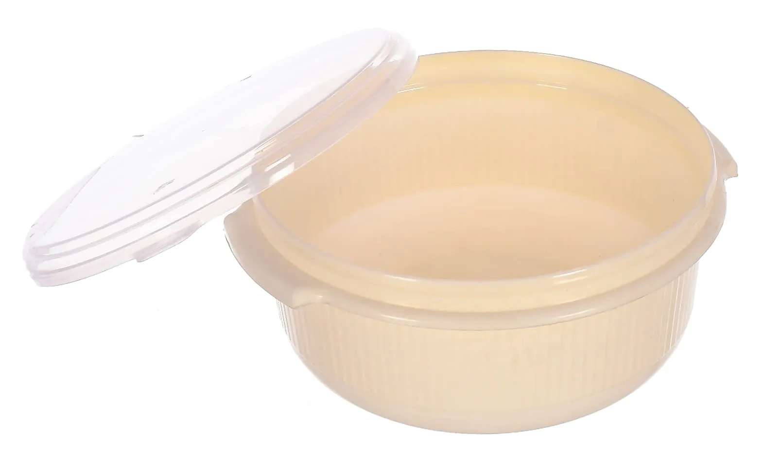 Kuber Industries Food Grade, Microwave & Freezer Safe Plastic Bowls, Food Storage Container Set With Lid, Set of 3 (3200ml, 1800ml, 1000ml) (Cream)-46KM0318