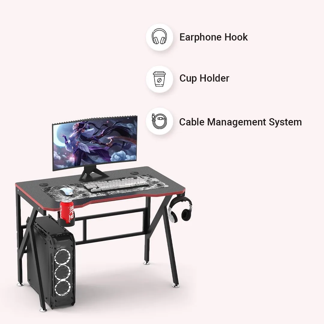Kuber Industries Manual Height Adjustable Table for Work & Study with Earphone Hook & Cup Holder | Portable Standing Gaming Desk & Laptop Tables for Work from Home & Office | KK1200BLKSH-Black