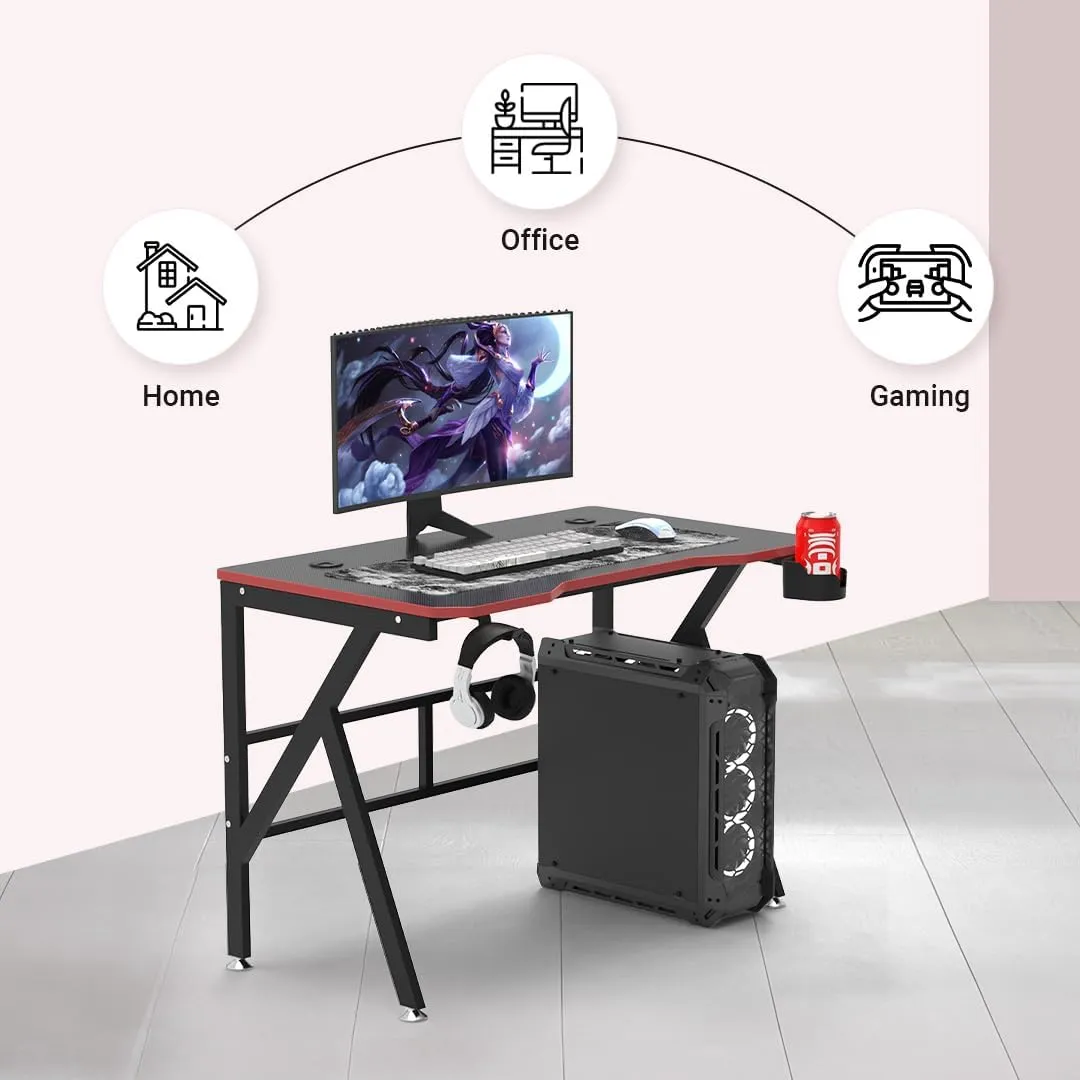 Kuber Industries Manual Height Adjustable Table for Work & Study with Earphone Hook & Cup Holder | Portable Standing Gaming Desk & Laptop Tables for Work from Home & Office | KK1200BLKSH-Black