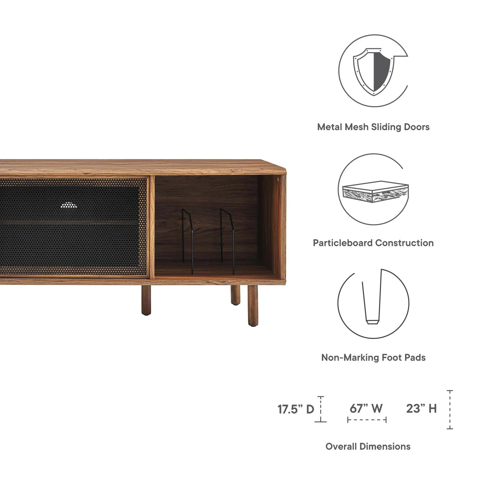 Kurtis 67" TV and Vinyl Record Stand Walnut EEI-6236-WAL