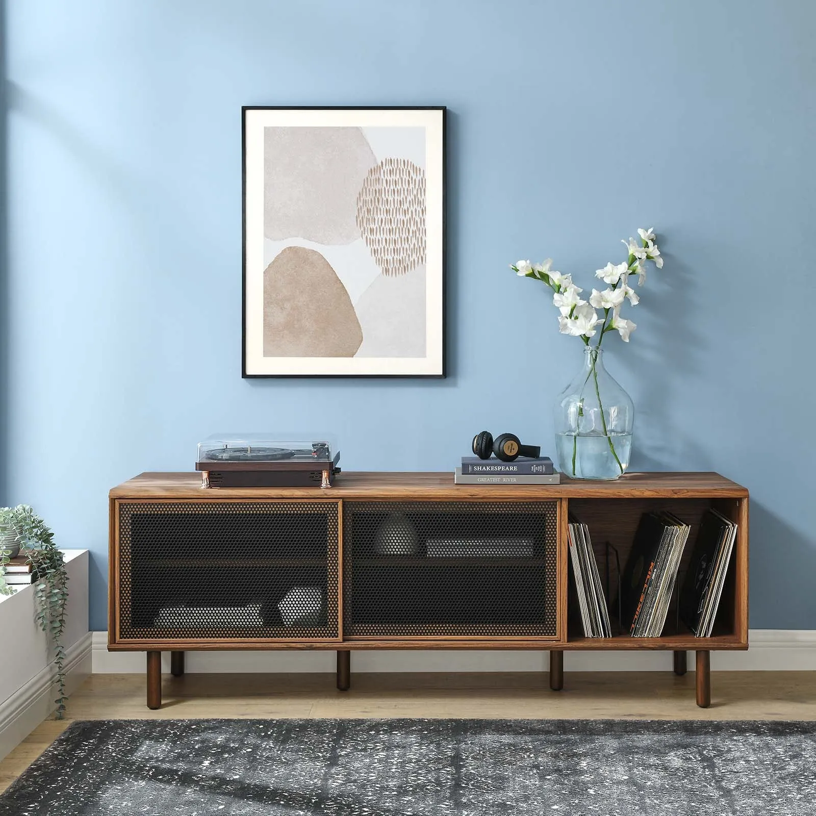 Kurtis 67" TV and Vinyl Record Stand Walnut EEI-6236-WAL