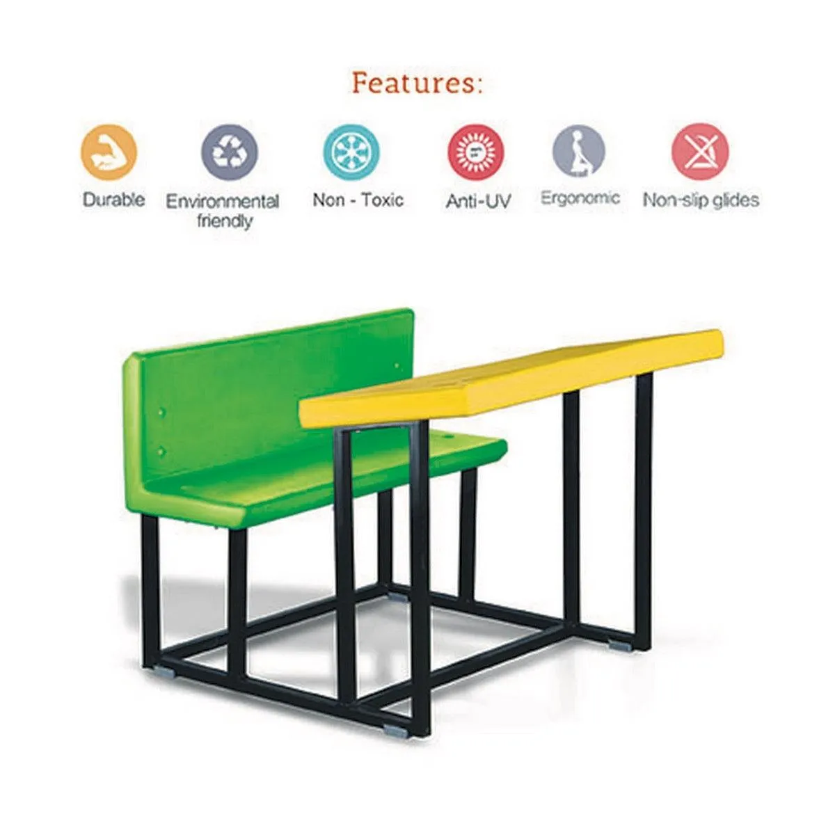 Ok Play Double Team Desk, Attached Chair And Table, Perfect For Home And School, Yellow & Green, 5 to 10 Years