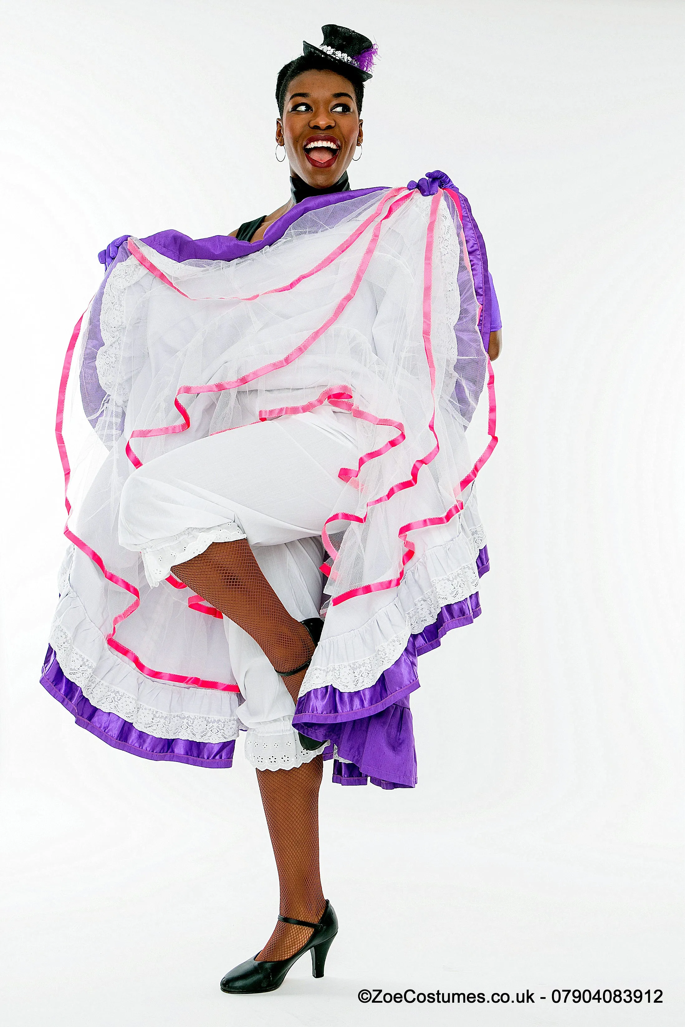 Purple Pink can can dress for hire | Zoe London Dance Costumes for Hire