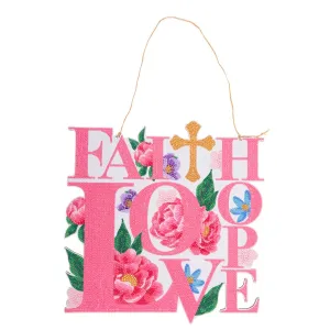 "Faith, Love, Hope" Crystal Art Wooden Hanging Decoration