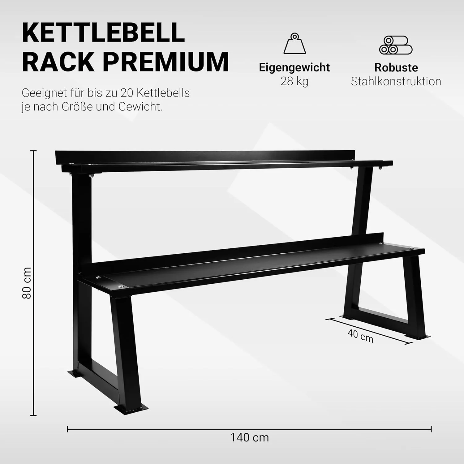 Rack 2 Niveaux pour 14 Kettlebell Noir Acier