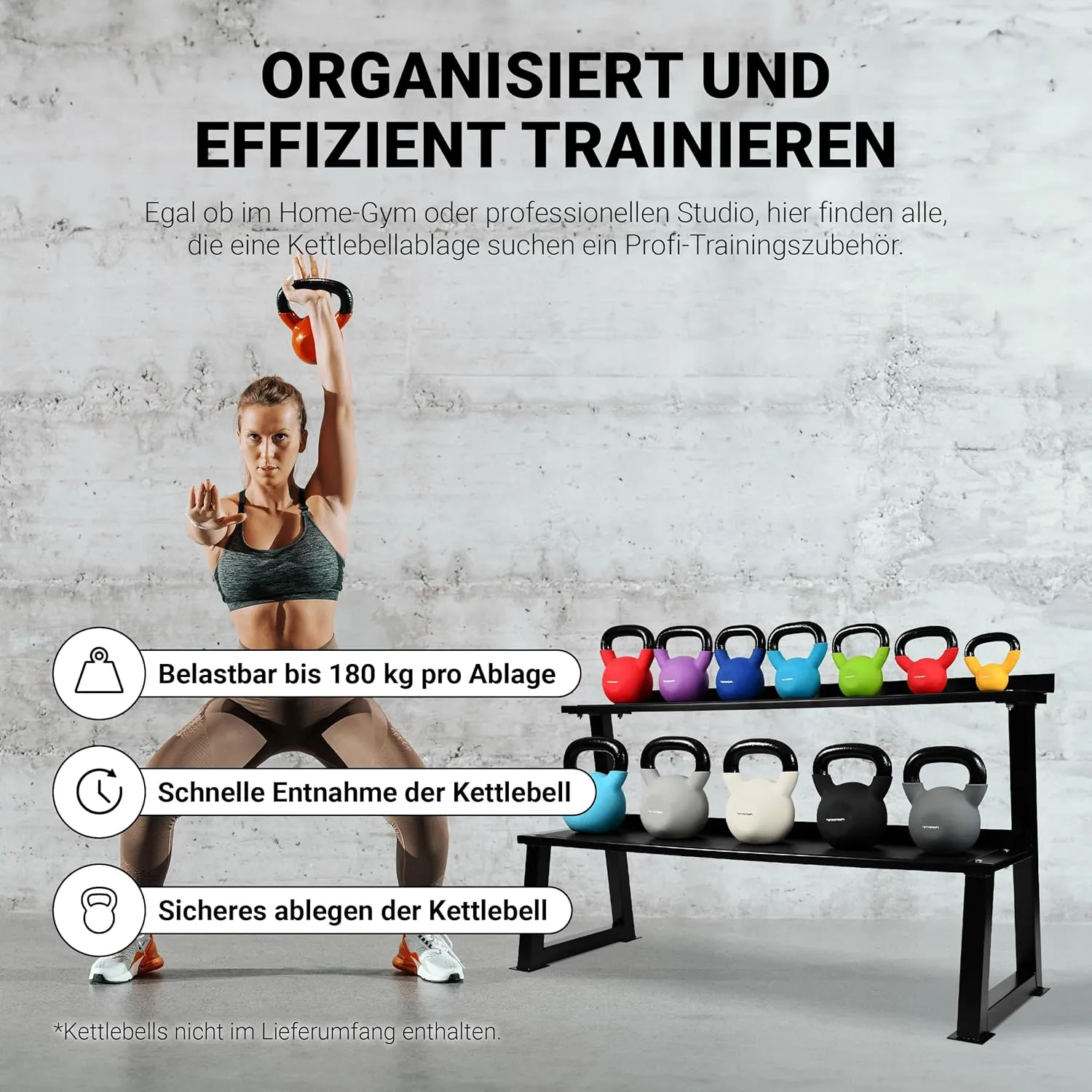 Rack 2 Niveaux pour 14 Kettlebell Noir Acier