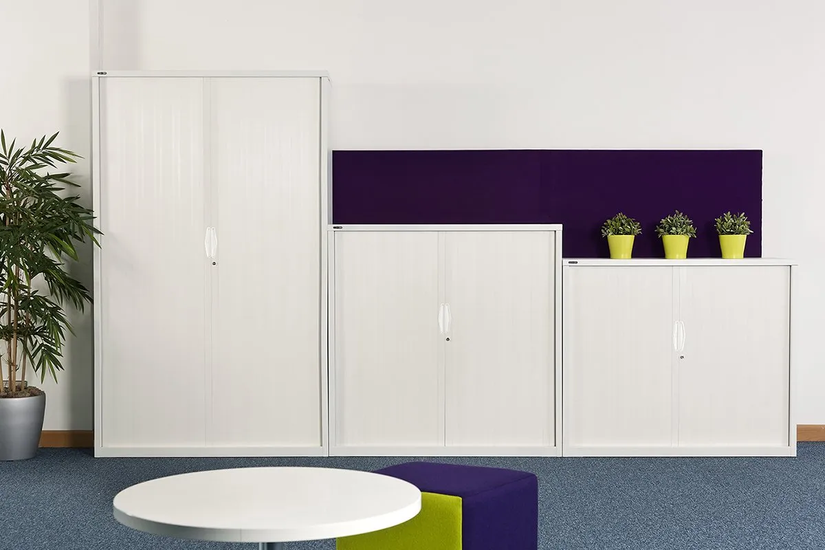Sonic Tambour Sliding Door Storage Cabinet Metal White - 1981H x 900W