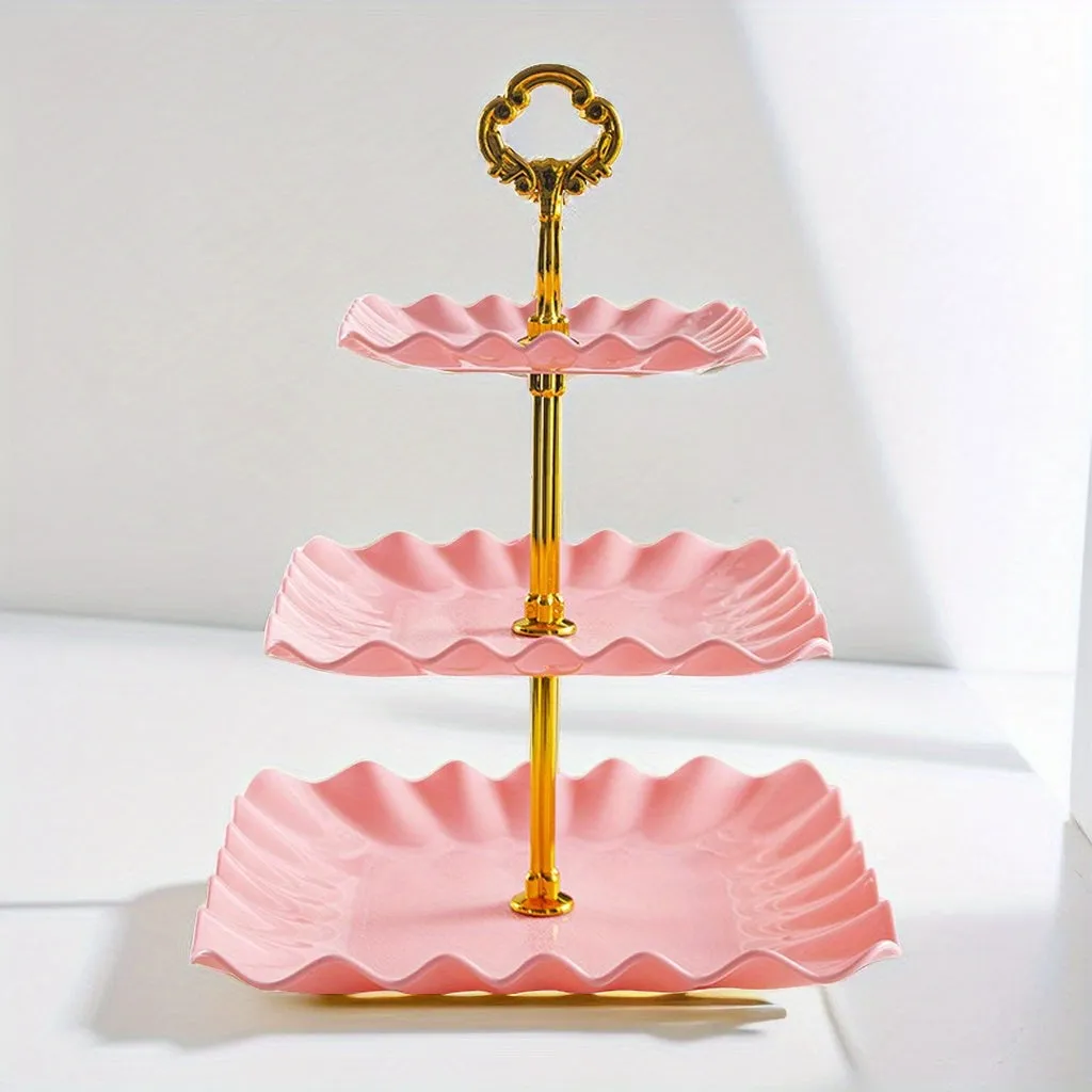 Stylish Plastic MultiLayer Wave Edge Display Tray For Desserts