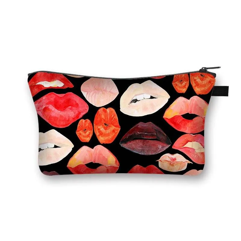 Women Red Lips Print Cosmetic Makeup Bag