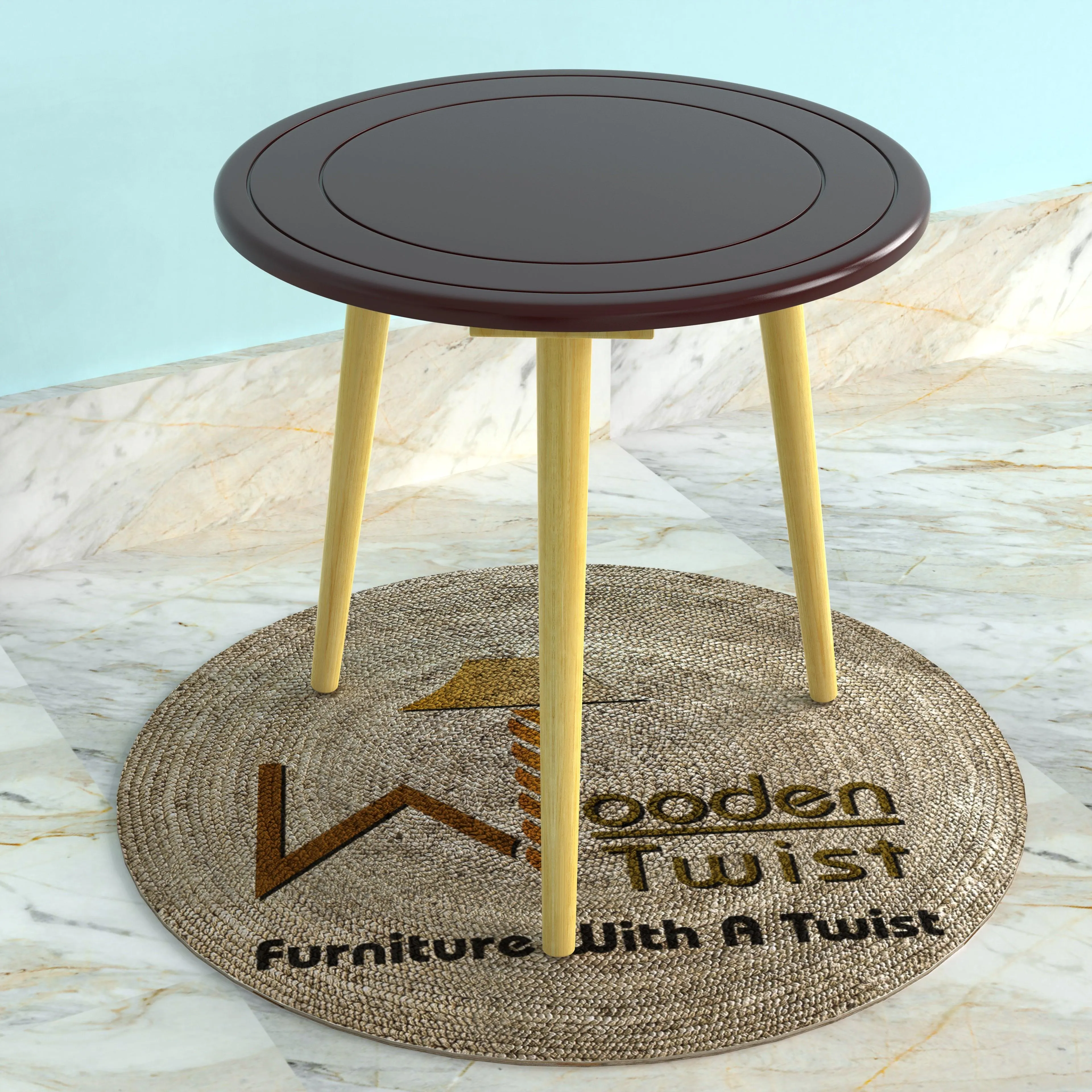 Wooden Twist Malin Solid Wood Round End Table with Natural Legs