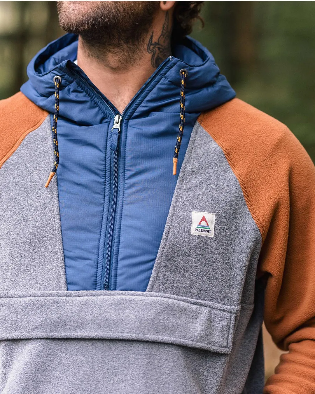 Woodland Hooded 1/2 Zip Recycled Polar Fleece - Grey Marl
