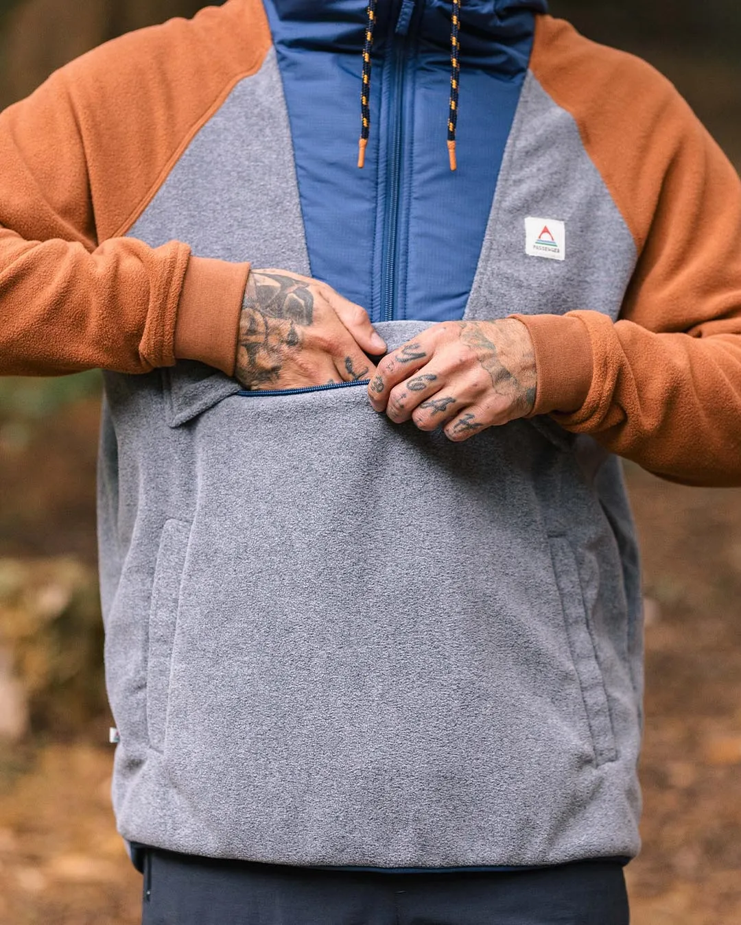 Woodland Hooded 1/2 Zip Recycled Polar Fleece - Grey Marl