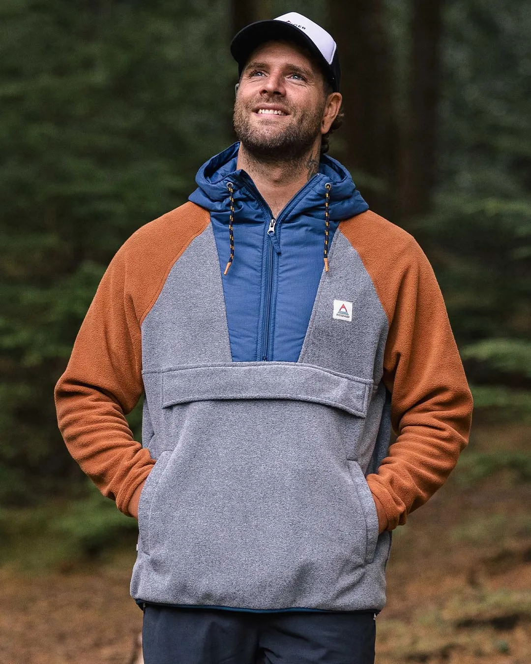 Woodland Hooded 1/2 Zip Recycled Polar Fleece - Grey Marl