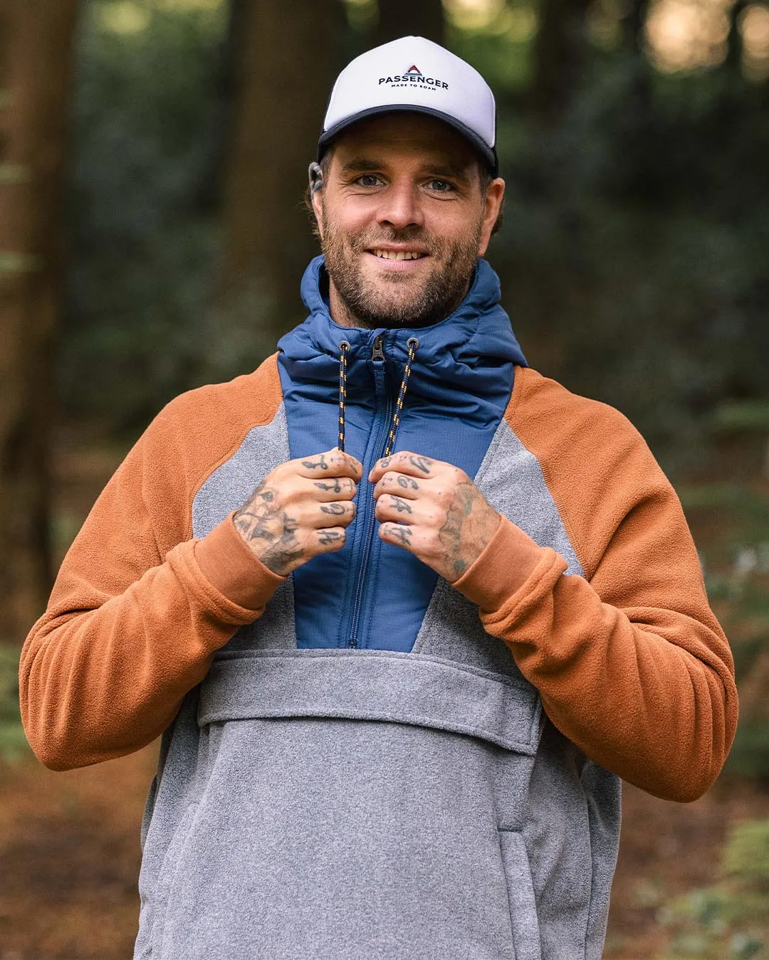 Woodland Hooded 1/2 Zip Recycled Polar Fleece - Grey Marl