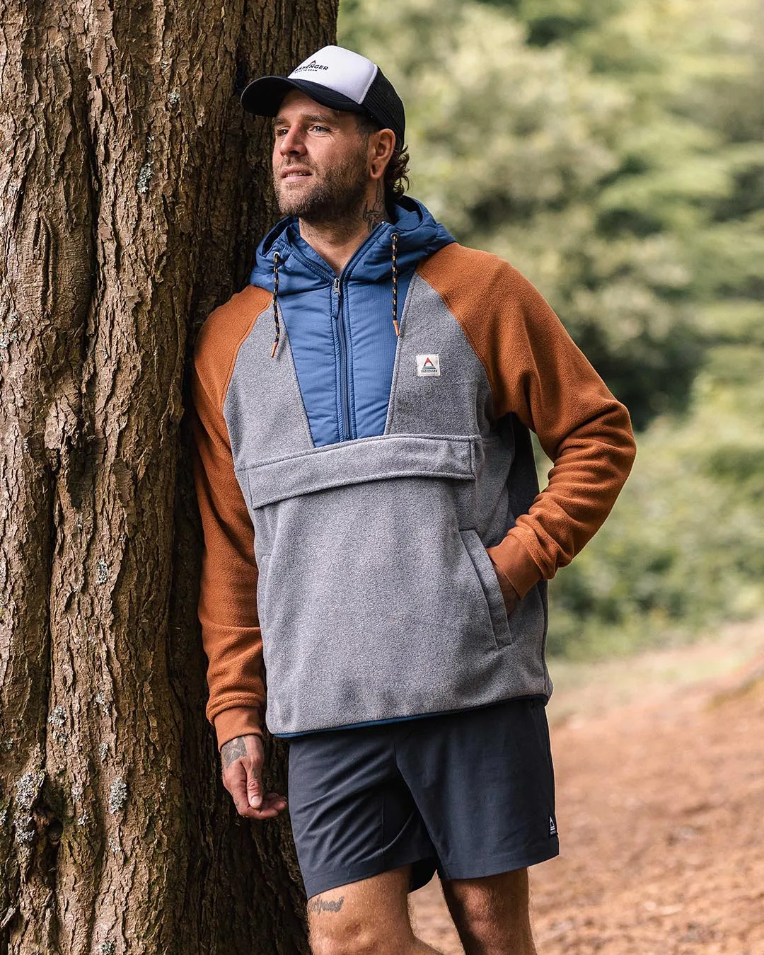 Woodland Hooded 1/2 Zip Recycled Polar Fleece - Grey Marl